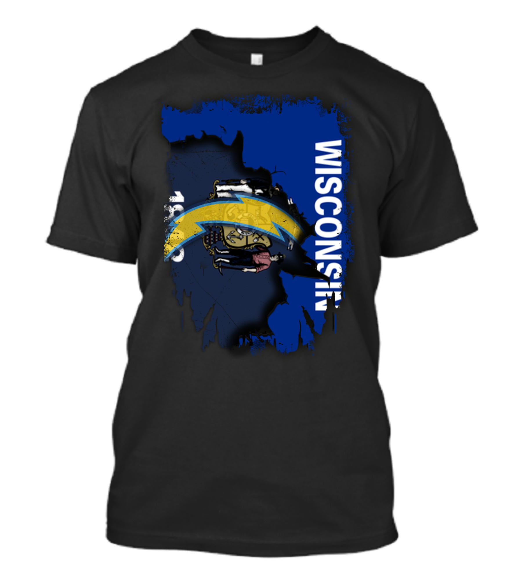Wisconsin State Outline With Chargers Bolt And Seal T-Shirt