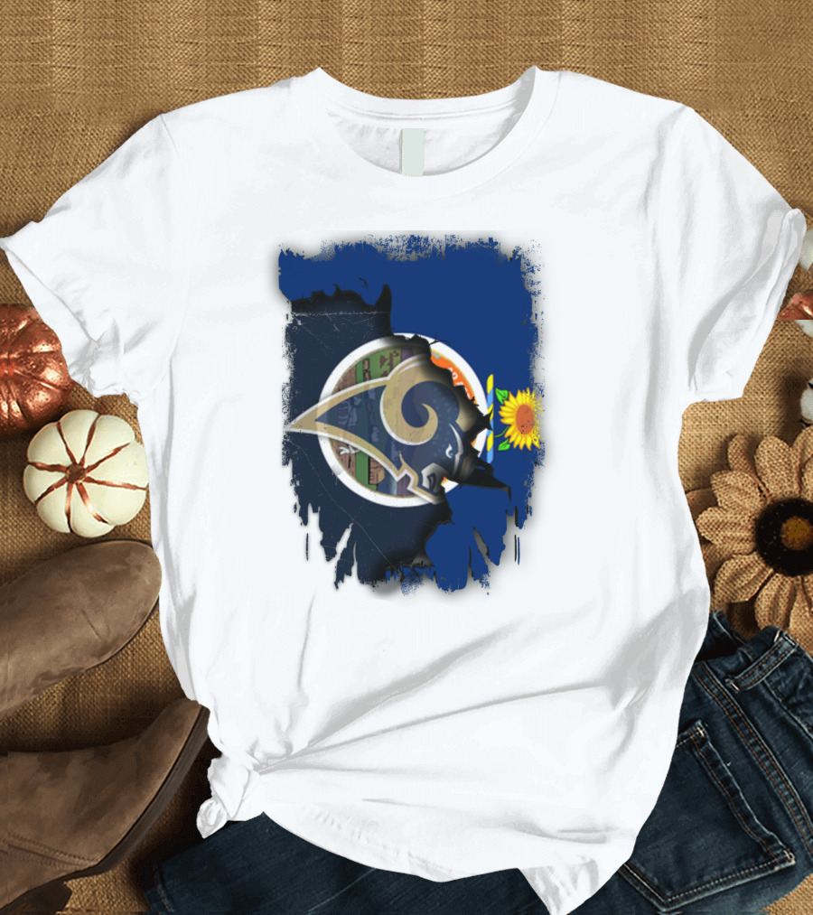 Kansas State Flag and Los Angeles Rams Logo with Sunflower T-Shirt