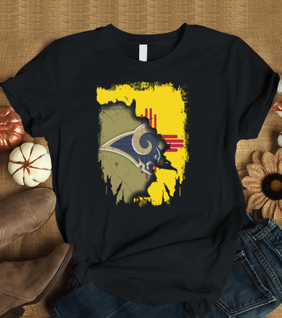 Together New Mexico Rams Logo on Distressed New Mexico Flag Background T-Shirt