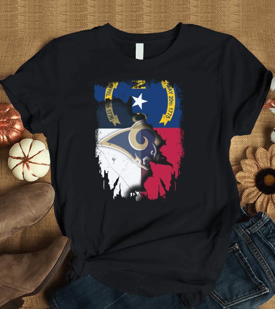 North Carolina State Flag with Rams Logo and Star Element T-Shirt