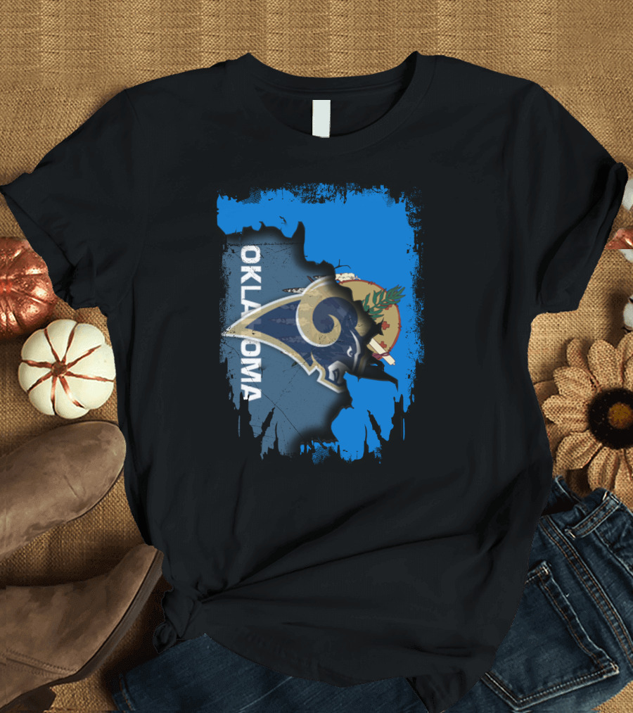 Oklahoma Map Overlay with Rams Symbol and State Elements T-Shirt