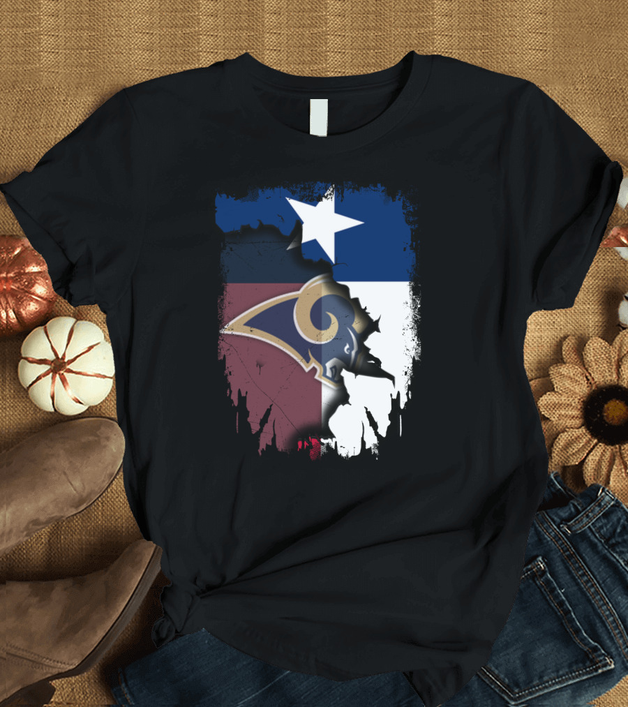 Texas State Flag and Los Angeles Rams Logo United T-Shirt