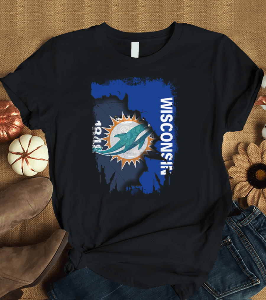 Wisconsin Miami Dolphins 1848 Flag Inspiration T-Shirt