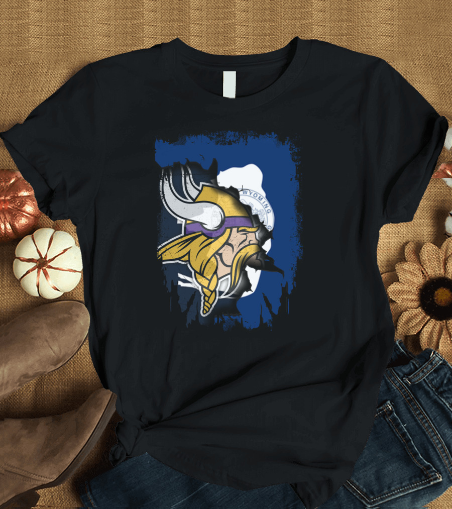 Wyoming Flag Viking Helmet Fusion T-Shirt