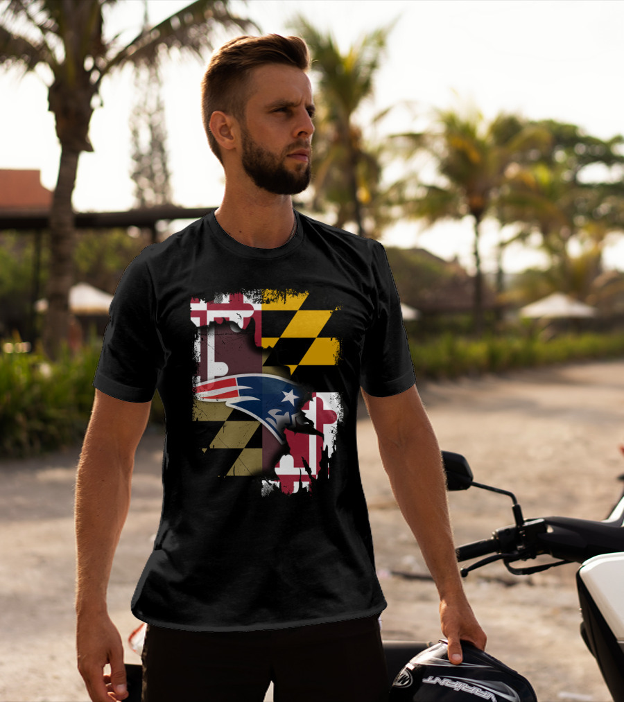 Maryland Flag Blended With Patriots Logo Together T-Shirt