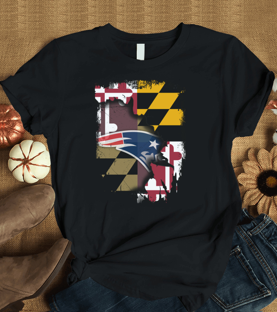 Maryland Flag Blended With Patriots Logo Together T-Shirt
