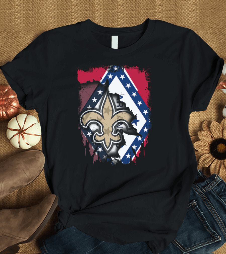 Arkansas Flag with New Orleans Saints Fleur-de-Lis T-Shirt