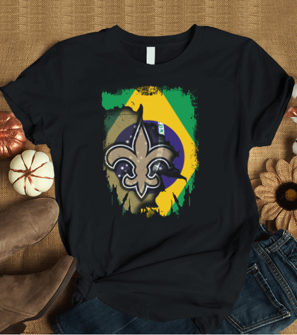 T-Shirt: Brazilian Flag with New Orleans Saints Fleur-de-Lis Emblem T-Shirt Brazilian Flag with New Orleans Saints Fleur-de-Lis Emblem T-Shirt