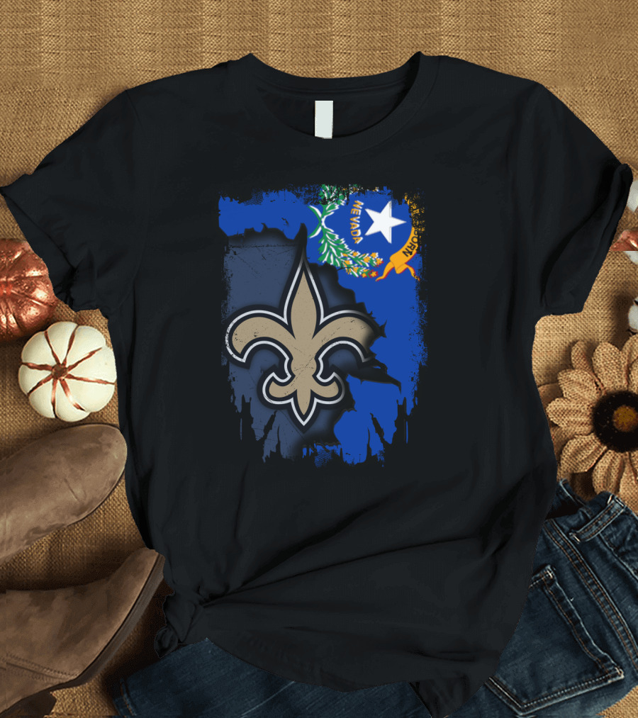 Nevada State Flag with New Orleans Saints Fleur-de-lis T-Shirt
