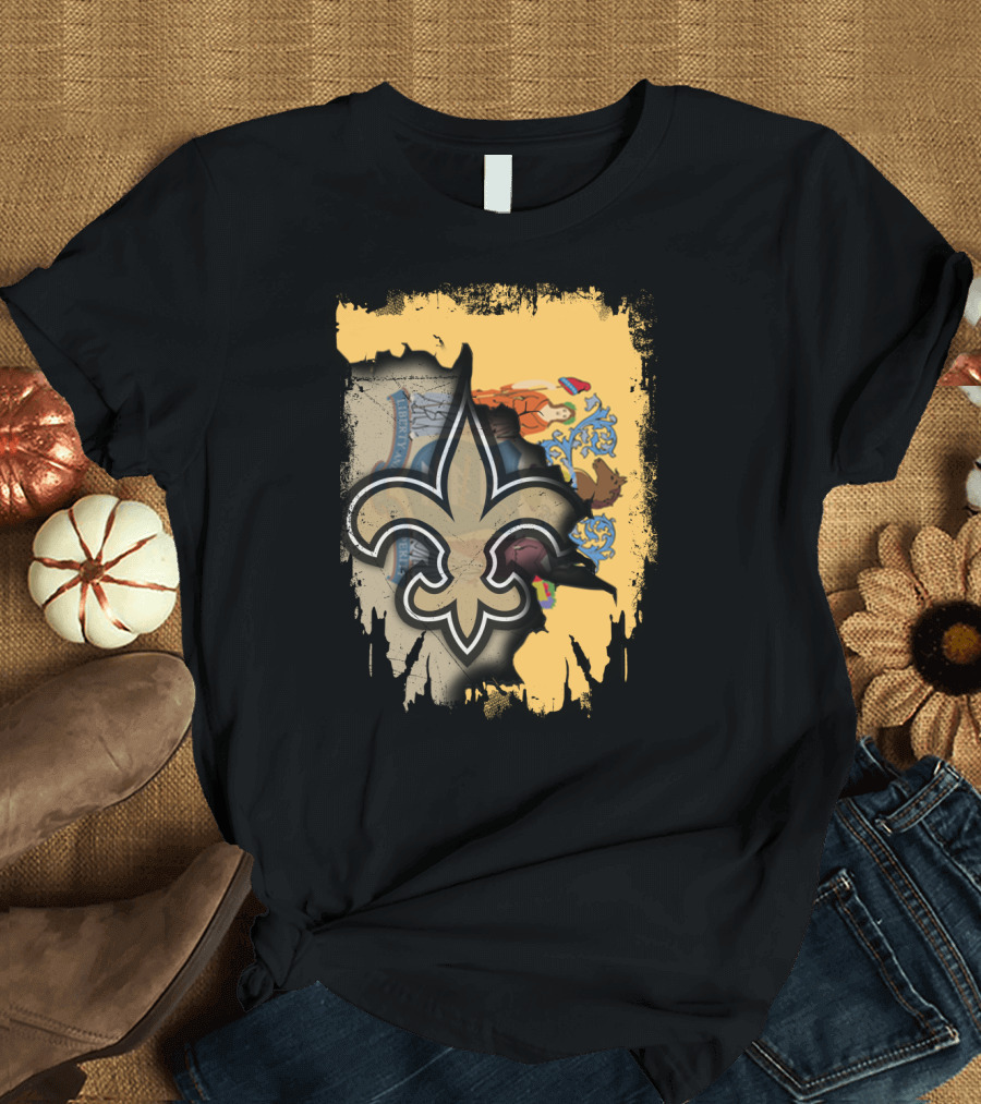 New Jersey State Emblem with Fleur-de-Lis Saints Symbol Fusion T-Shirt
