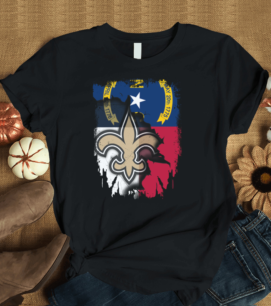 North Carolina Flag With New Orleans Saints Fleur-de-Lis T-Shirt