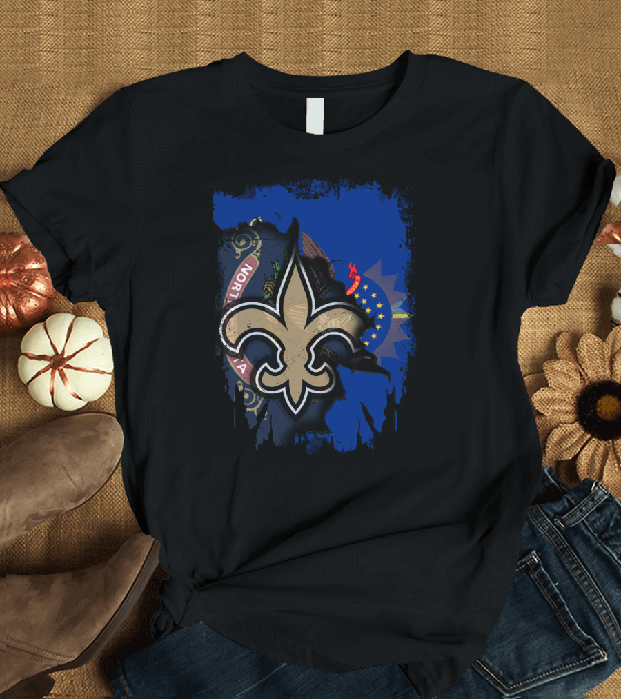 North Dakota United with Saints Fleur-de-Lis and State Flag Elements T-Shirt