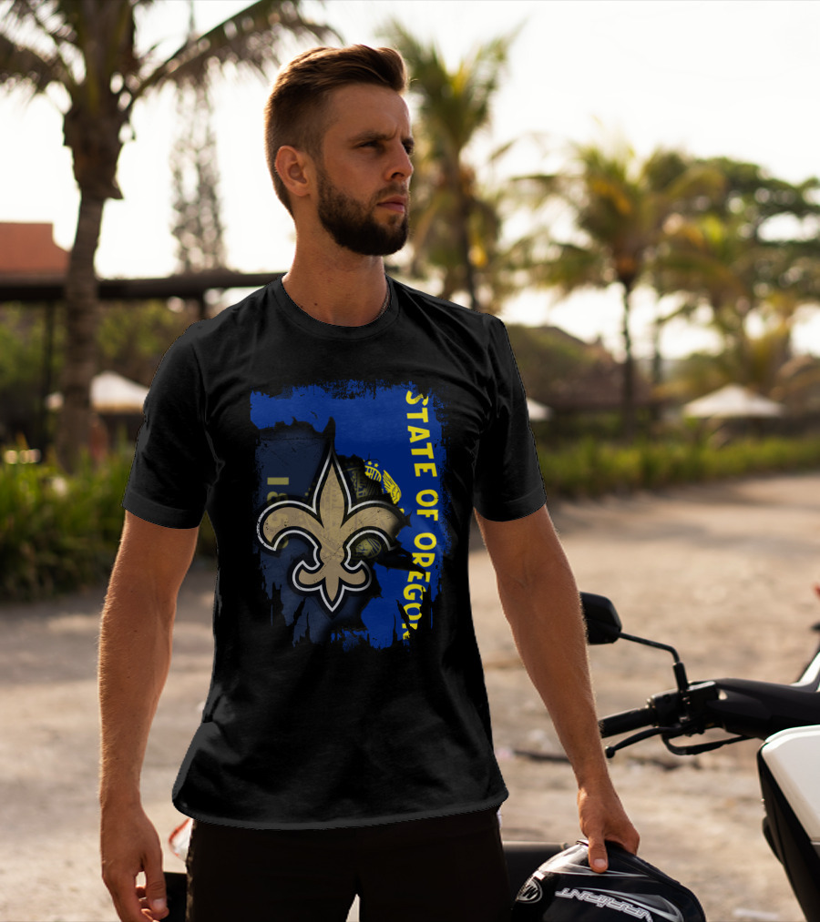 State Of Oregon With New Orleans Saints Fleur-de-lis T-Shirt