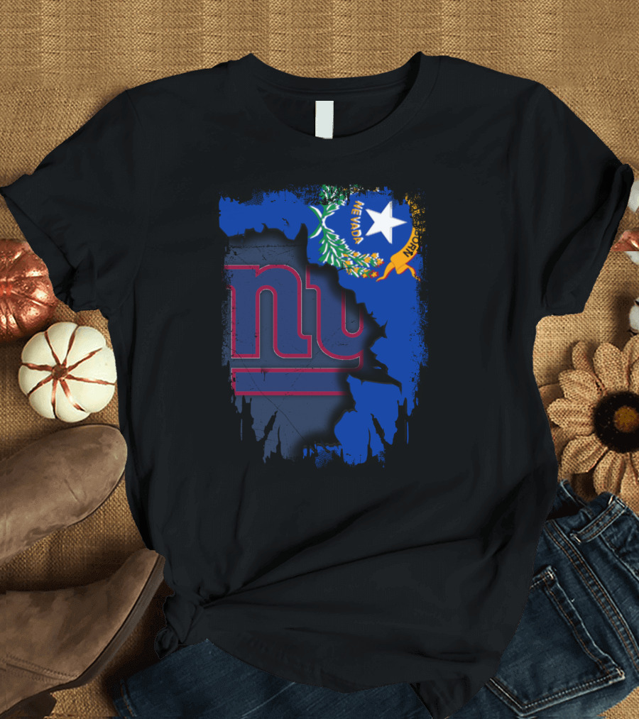 Nevada Flag with New York Giants Logo Fusion T-Shirt