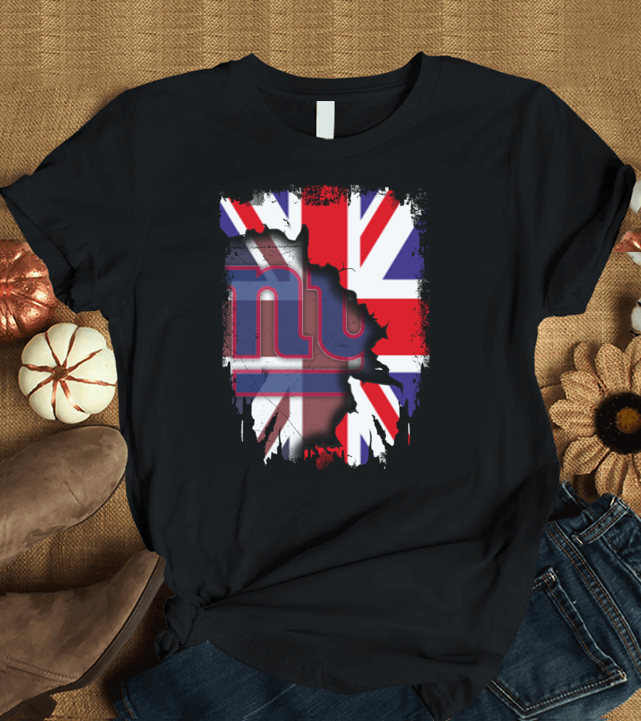 United Kingdom Flag with New York Giants Logo Overlay T-Shirt