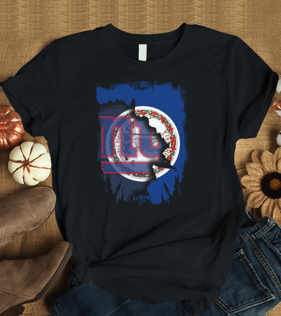 Virginia State Flag with New York Giants NFL Logo Fusion T-Shirt