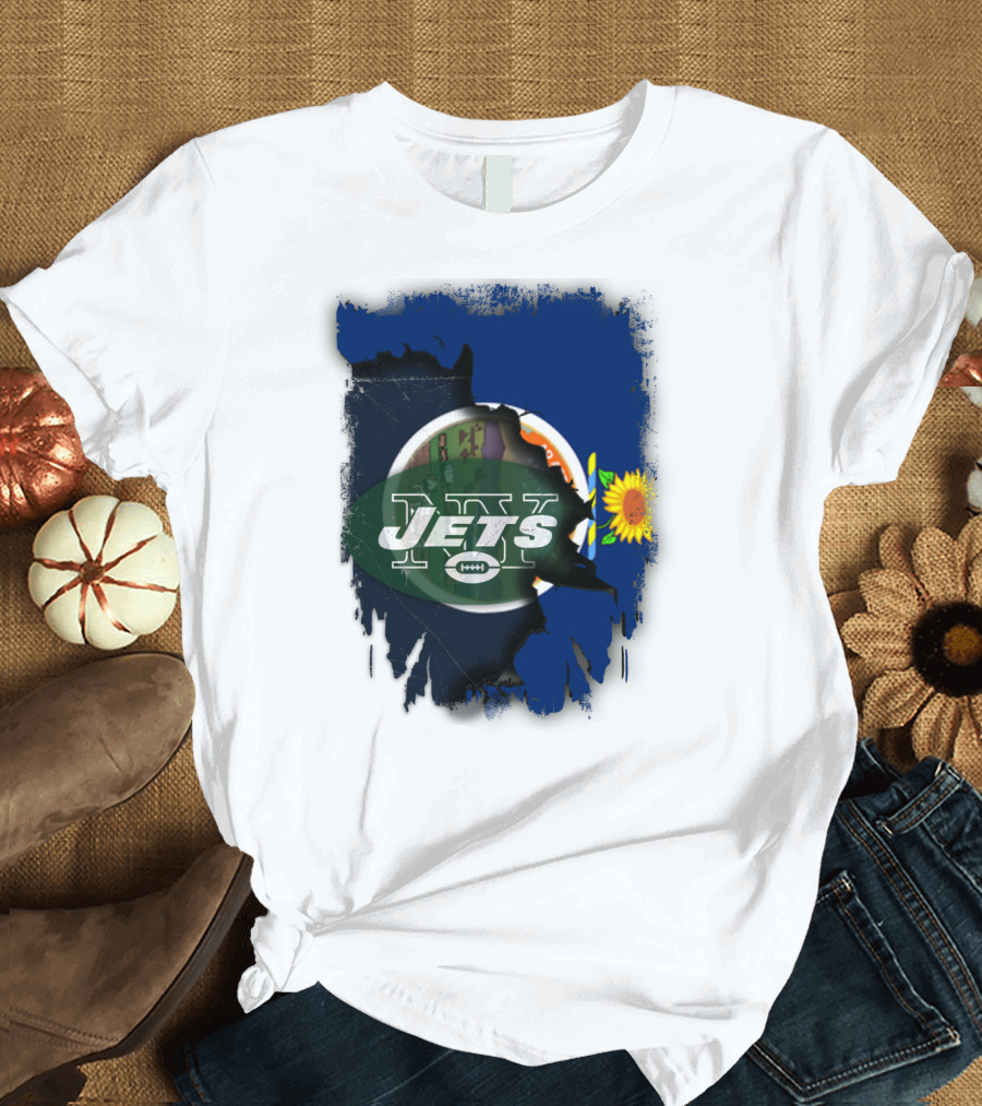 Kansas Pride with New York Jets Logo and Sunflower T-Shirt