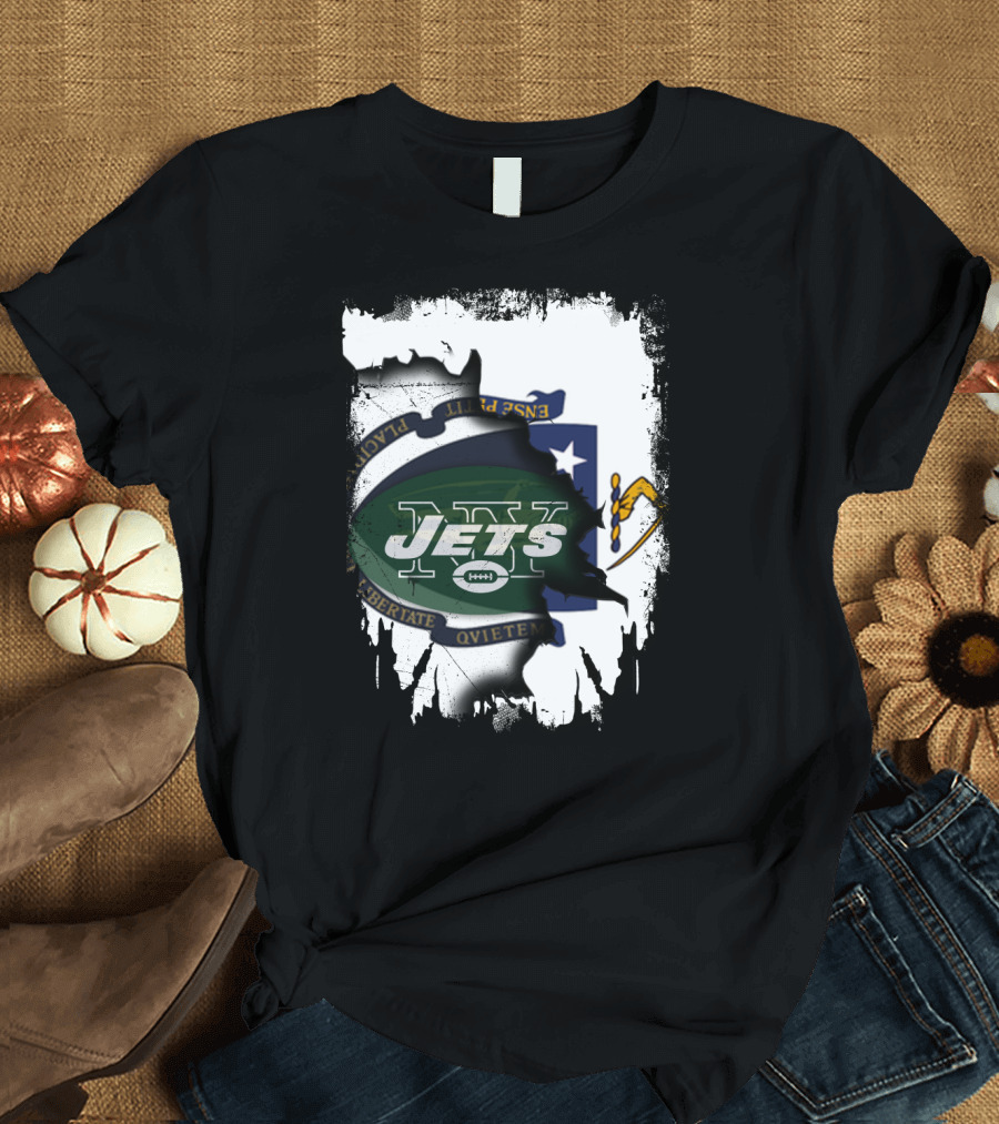 Massachusetts Emblem Combined with Jets T-Shirt