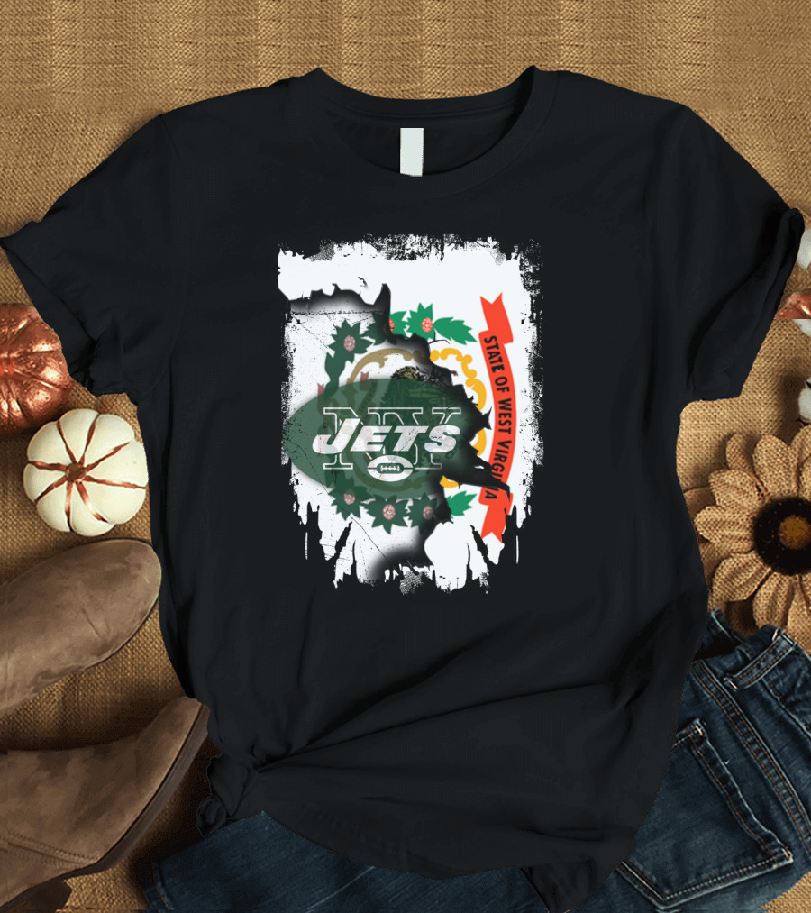 West Virginia State Flag Overlay with Jets Football T-Shirt
