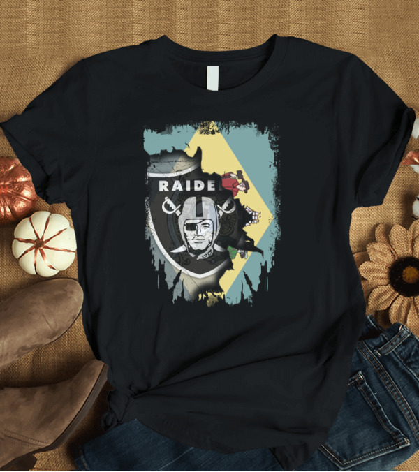 T-Shirt: Raiders Logo Torn Delaware State Flag Background T-Shirt Raiders Logo Torn Delaware State Flag Background T-Shirt