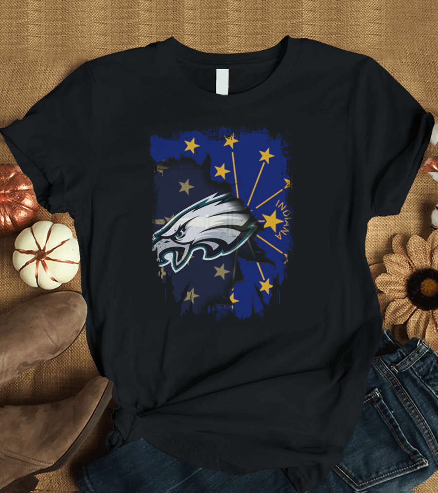 Indiana State Flag with Eagles Mascot Together T-Shirt