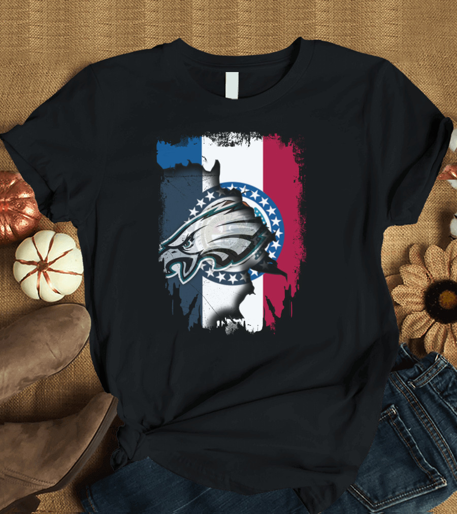 Missouri State Flag Background with Eagles NFL Team T-Shirt