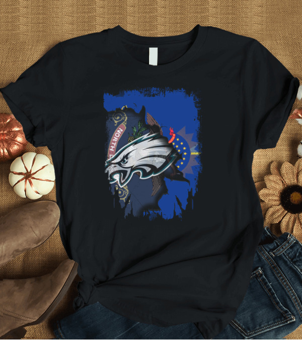 T-Shirt: North Dakota Eagles Emblem with State Flag Background T-Shirt North Dakota Eagles Emblem with State Flag Background T-Shirt