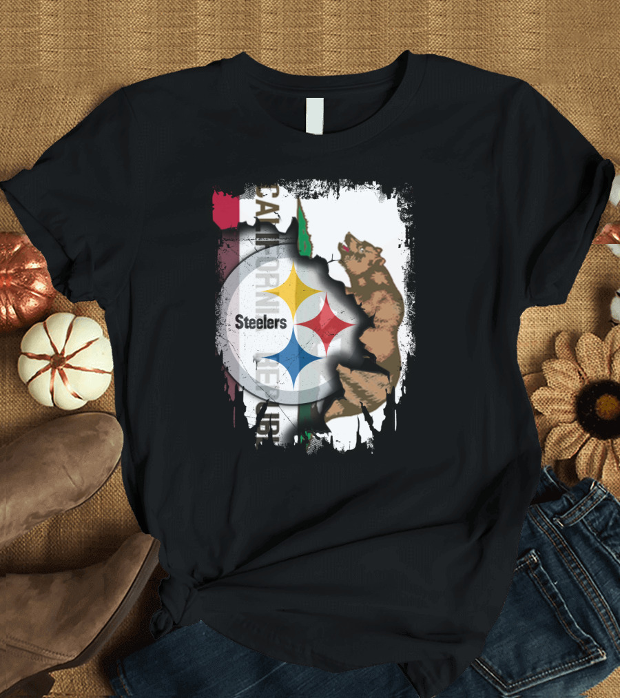 California Bear with Steelers Logo Fusion T-Shirt