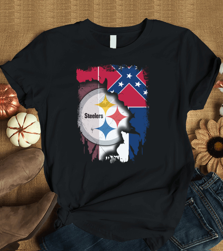 Together Mississippi With Steelers Logo and Confederate Flag T-Shirt