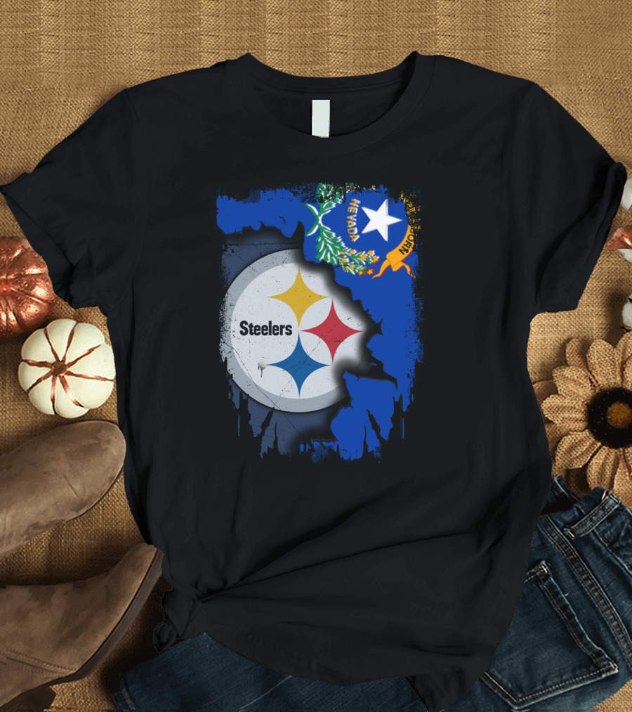 Nevada Steelers Fan Collaboration with State Flag Elements T-Shirt