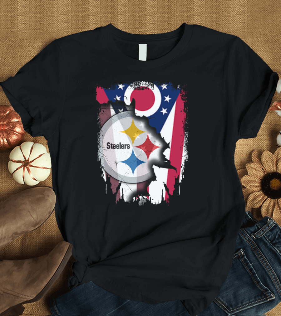 Ohio Steelers Fusion with Flag T-Shirt