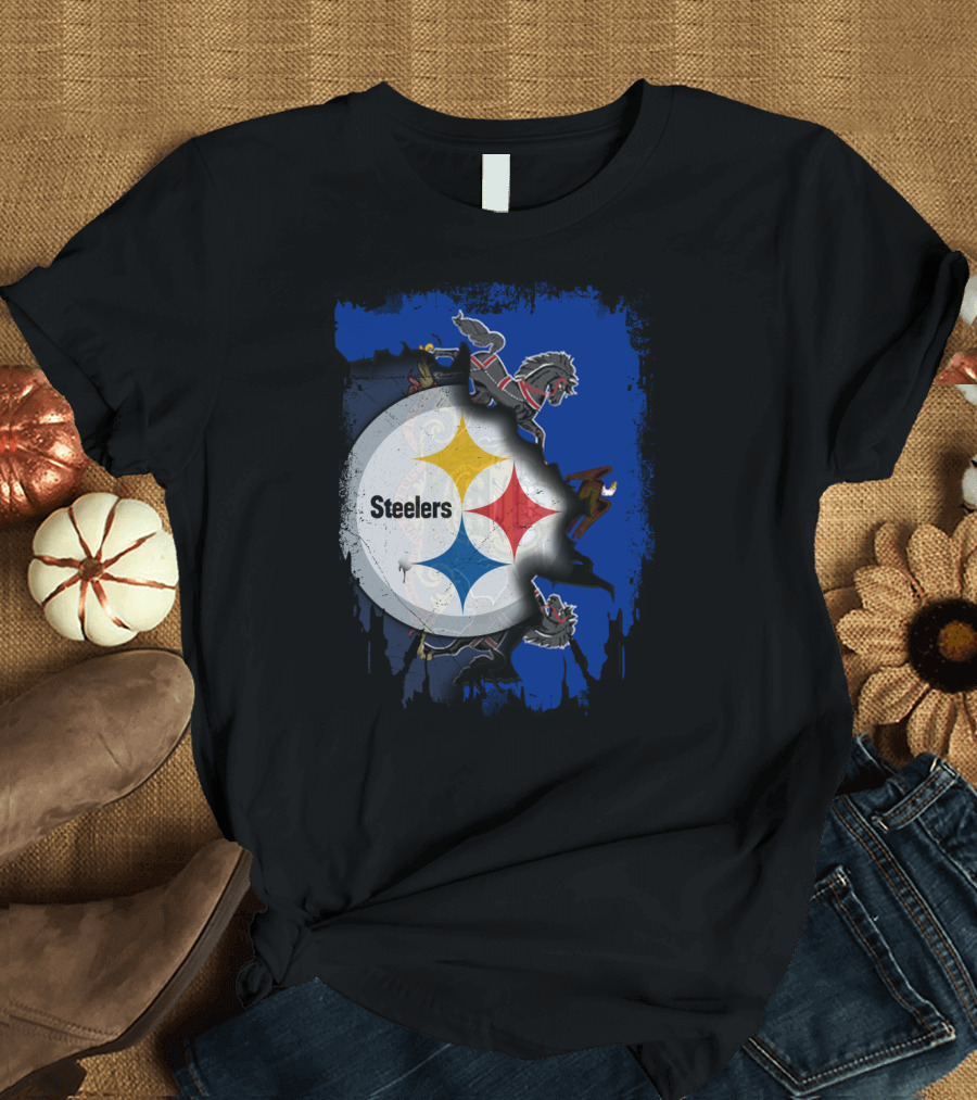 Steelers Together Pennsylvania with Horses and Eagle on Grunge Blue Background T-Shirt