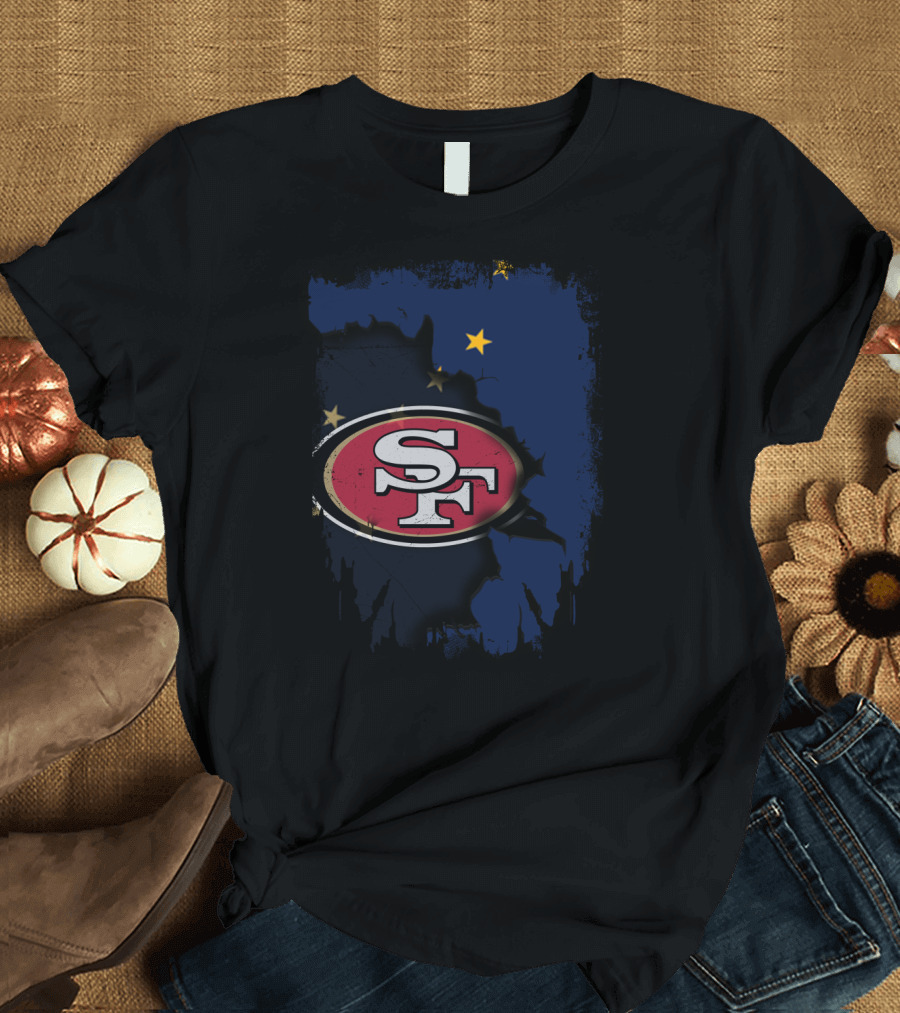 Together Alaska with San Francisco 49ers Logo and Alaska Flag Map T-Shirt