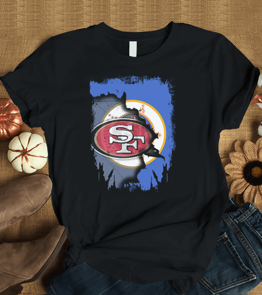 Minnesota State Flag with San Francisco 49ers Logo Overlay T-Shirt