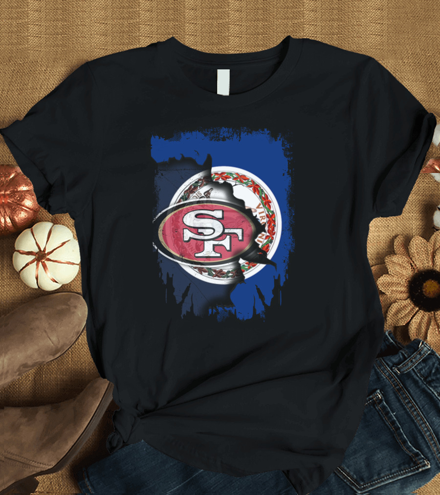 Virginia Flag and 49ers SF Logo Together T-Shirt