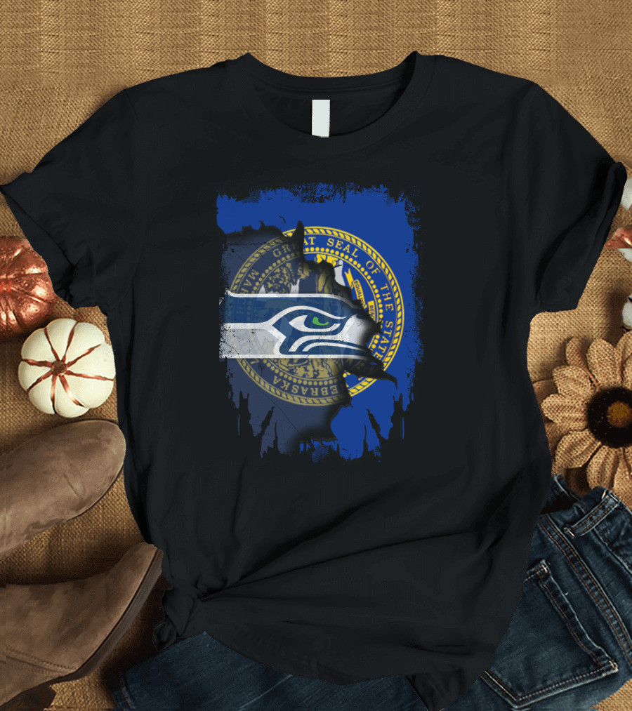 Nebraska State Seal Blended With Seahawks T-Shirt