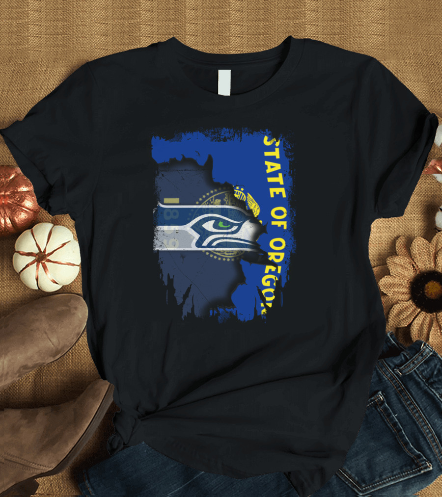 State Of Oregon With Seattle Seahawks T-Shirt
