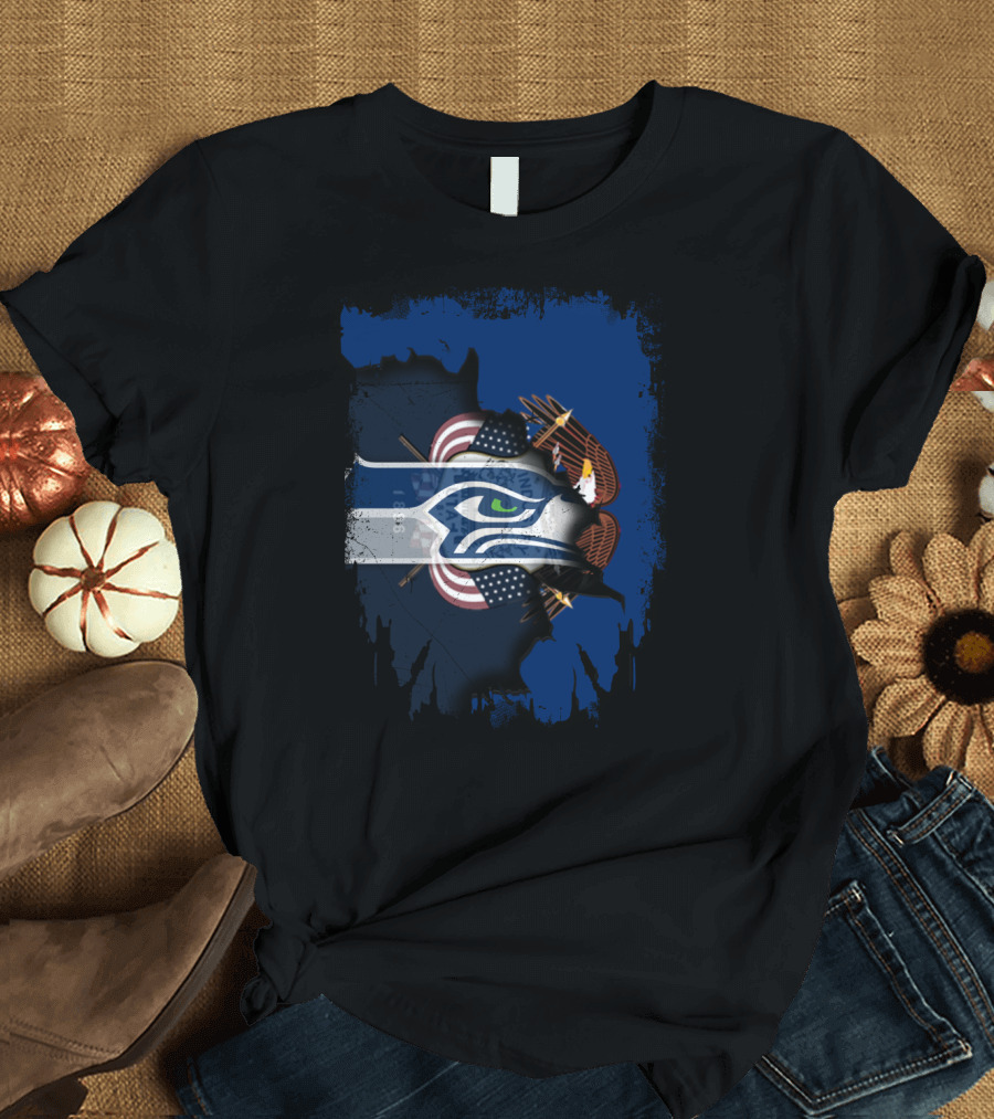 Utah Together with Seattle Seahawks American Eagle Flag T-Shirt