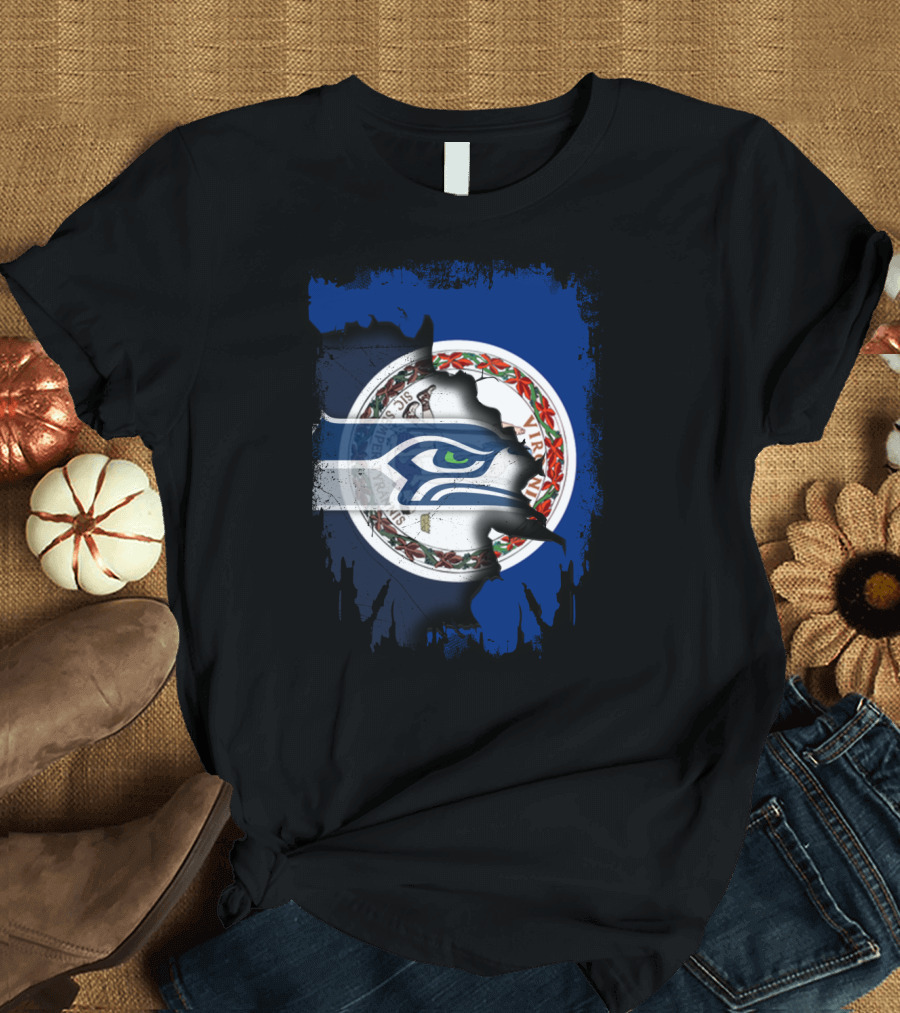 Virginia State Flag with Seattle Seahawks Logo Integration T-Shirt