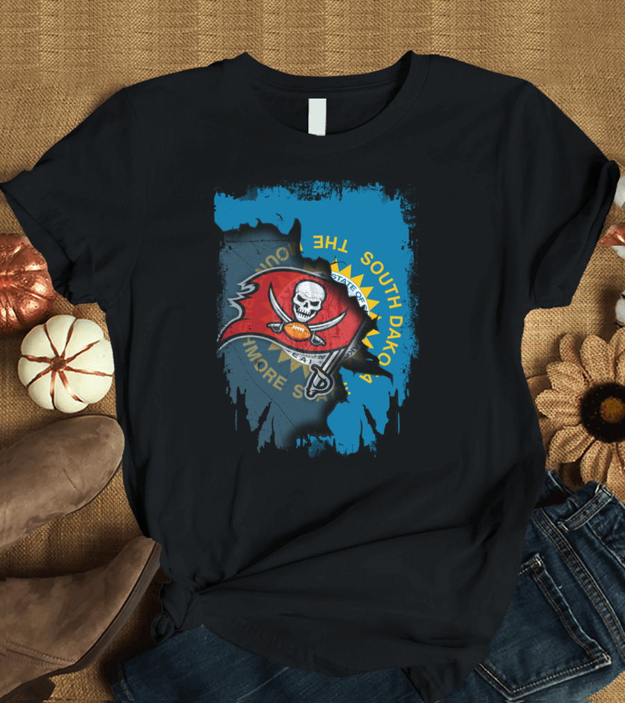Together South Dakota Buccaneers Skull Football Flag Fusion T-Shirt