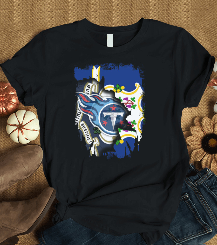 Connecticut Flag with Tennessee Titans Logo Fusion T-Shirt