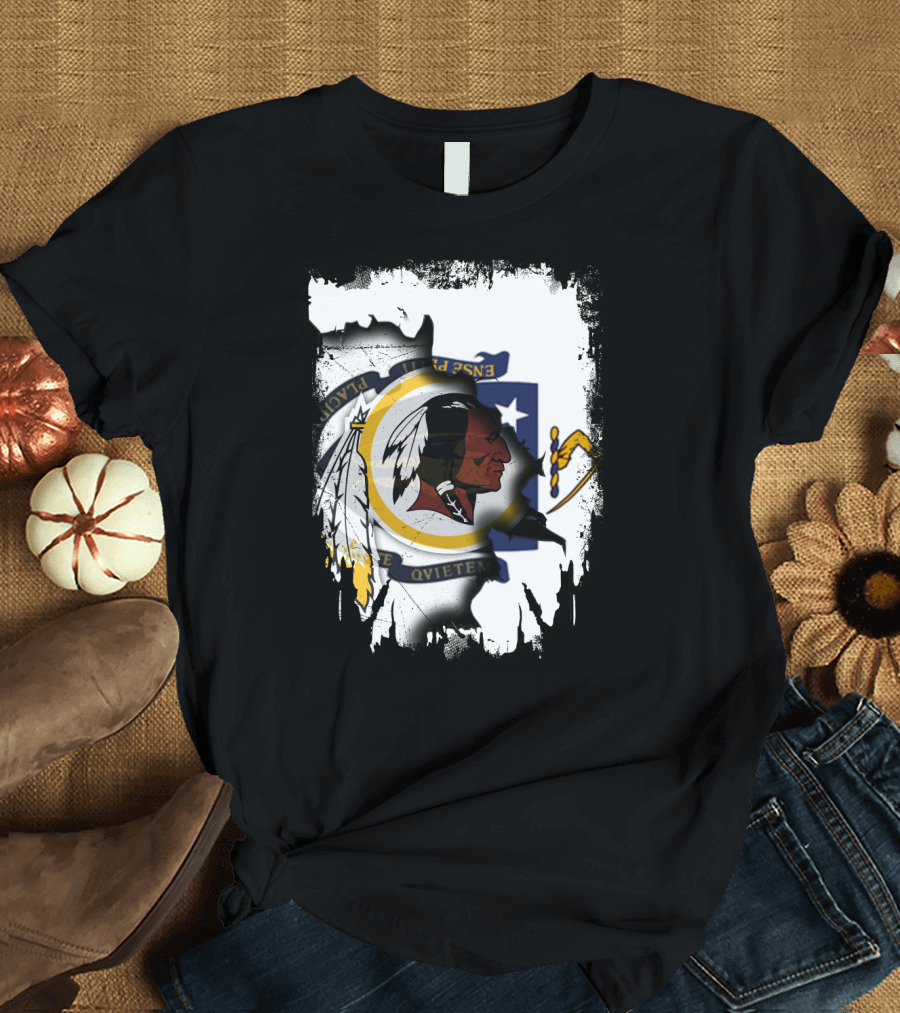 Together Massachusetts Flag With Washington Redskins Logo Fusion T-Shirt