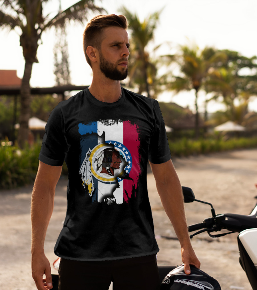 Missouri Flag With Washington Redskins Logo Fusion T-Shirt