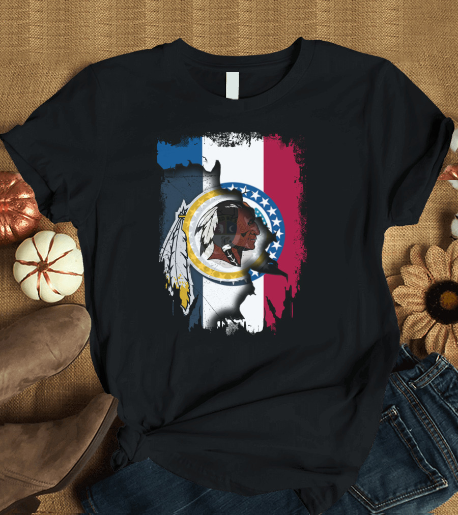 Missouri Flag With Washington Redskins Logo Fusion T-Shirt
