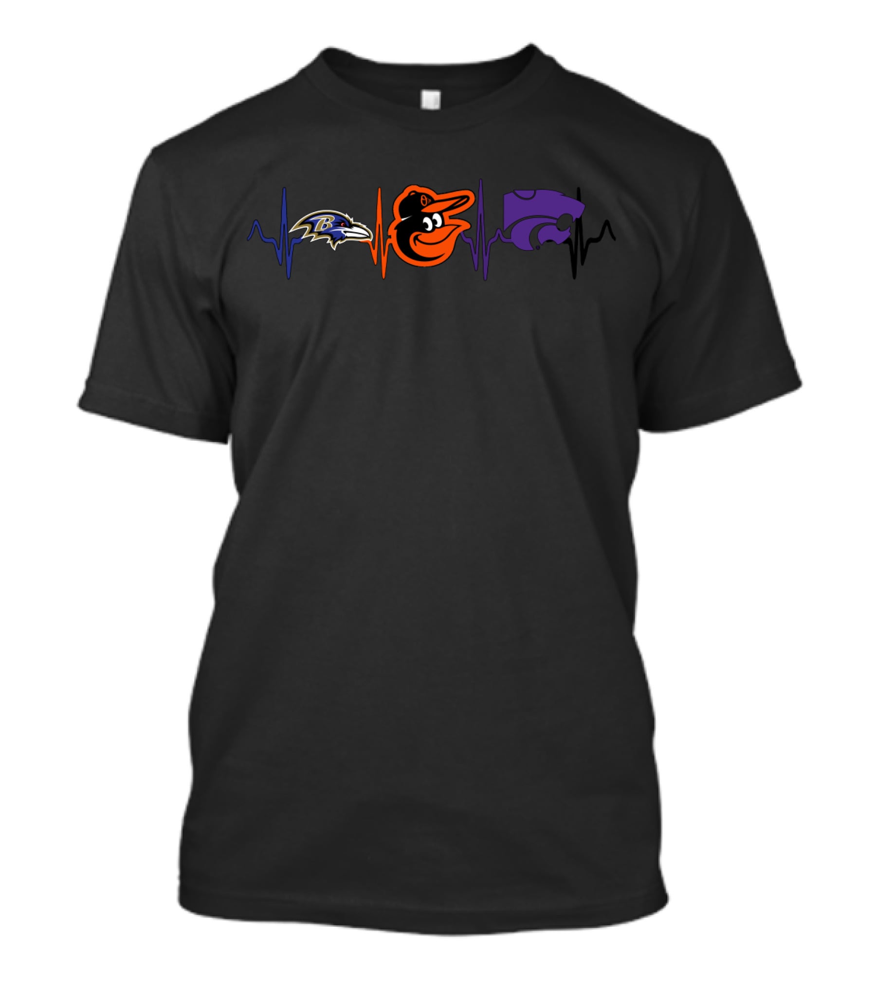 Baltimore Ravens Orioles K-State Wildcats Heartbeat T-Shirt