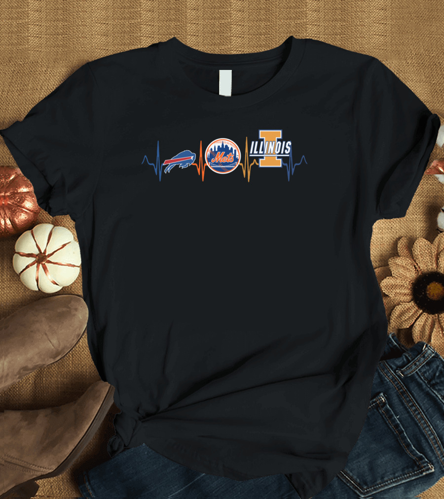 Buffalo Bills New York Mets Illinois Fighting Illini Heartbeat T-Shirt