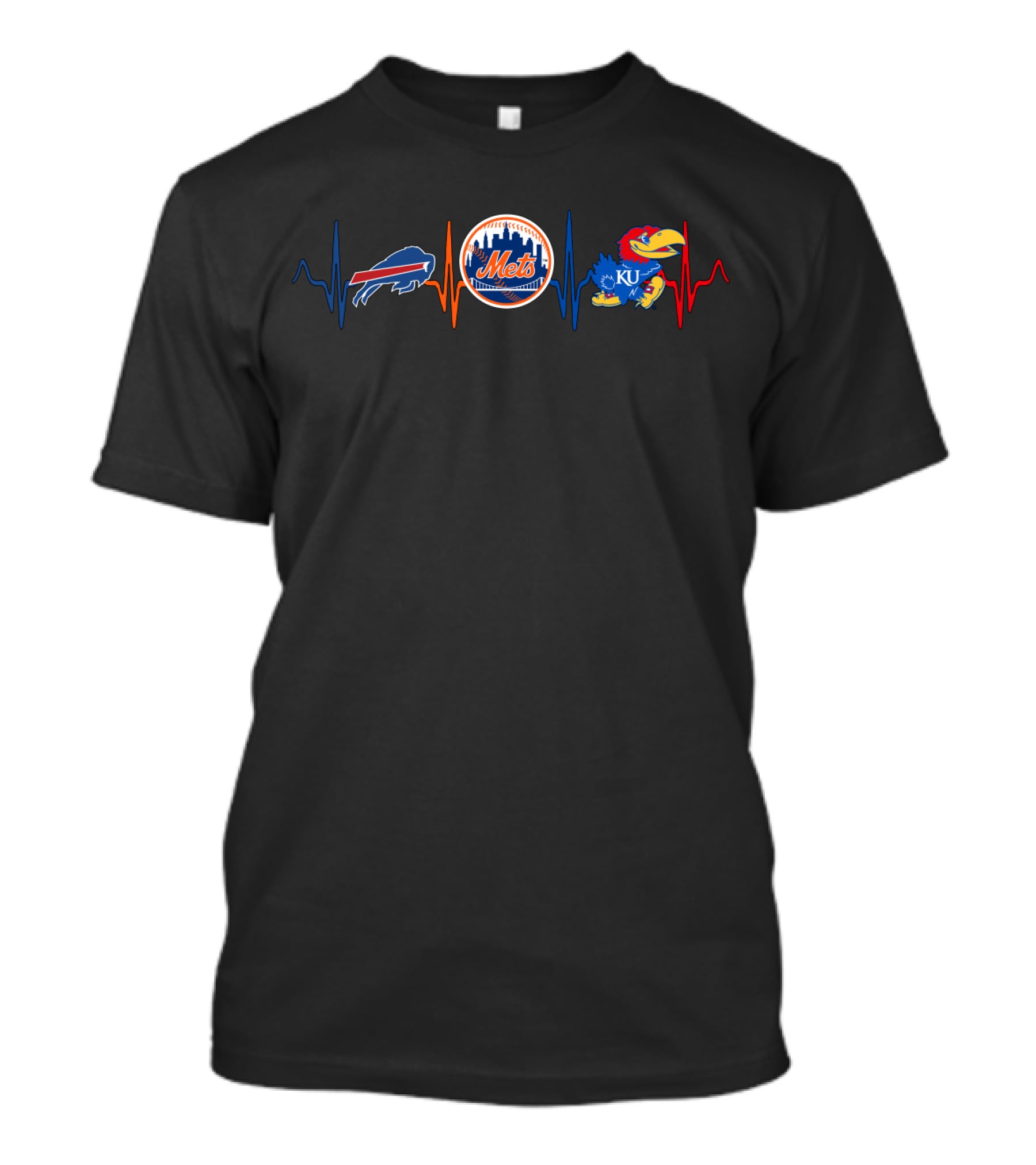 Buffalo Bills New York Mets Kansas Jayhawks Heartbeat With Ku T-Shirt