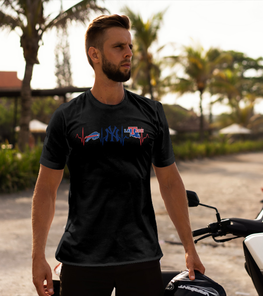 Buffalo Bills And New York Yankees With Louisiana Tech Heartbeat T-Shirt