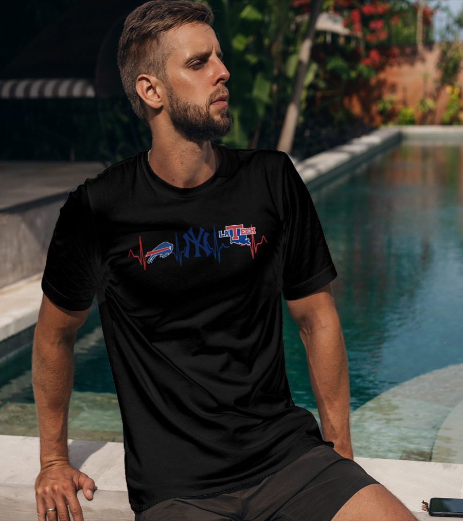 Buffalo Bills And New York Yankees With Louisiana Tech Heartbeat T-Shirt