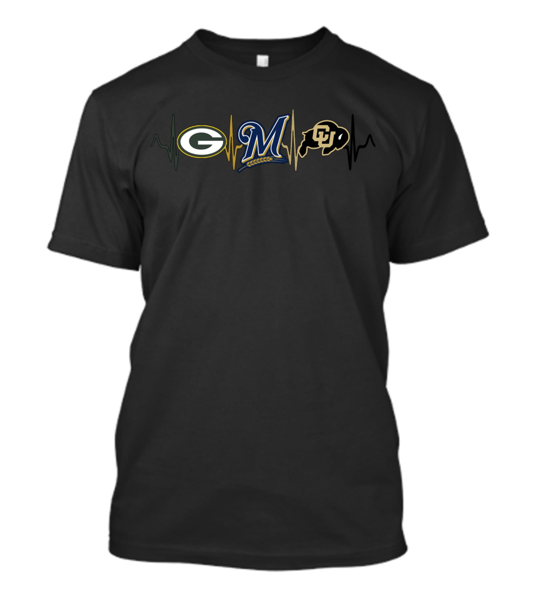 Green Bay Packers Milwaukee Brewers Colorado Buffaloes Heartbeat Passion T-Shirt